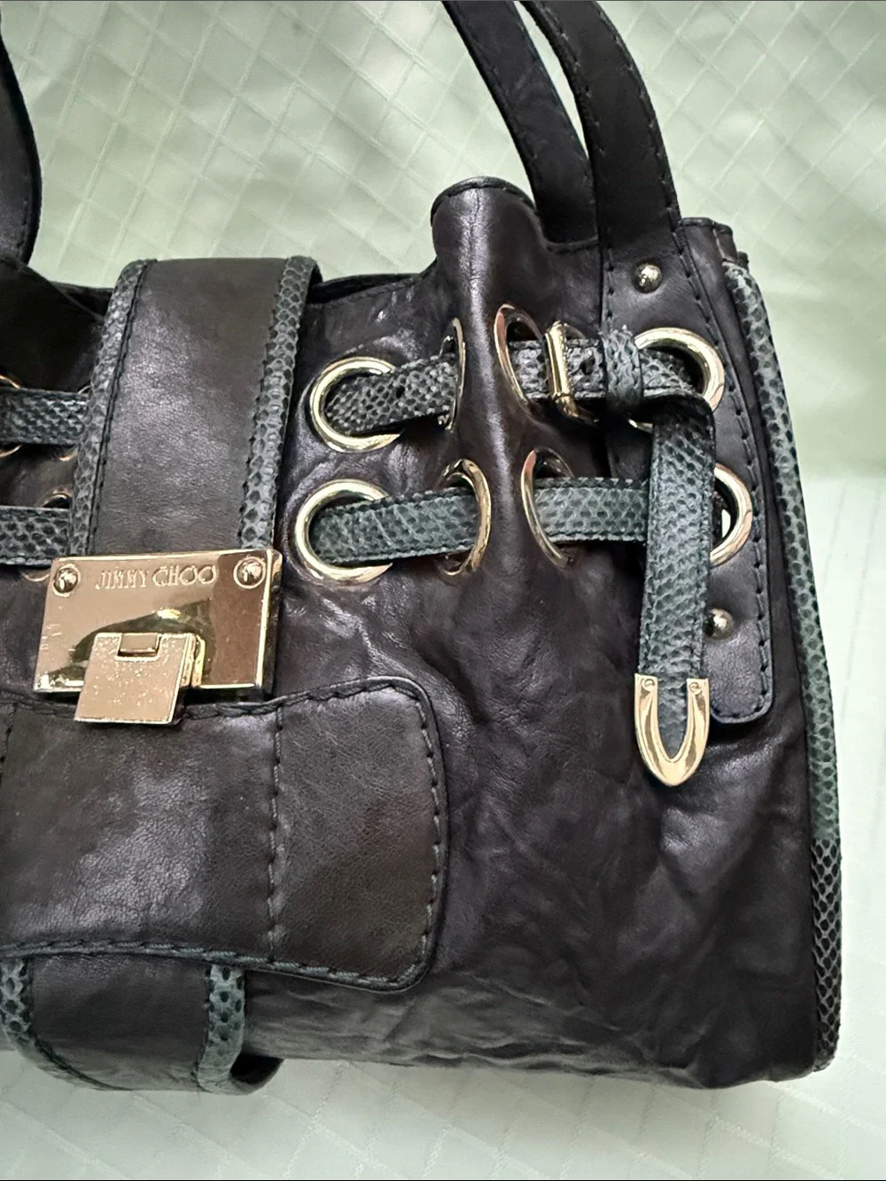 Jimmy Choo Dark Green Leather Shoulder Bag with Gold Hardware - Picture 8 of 13